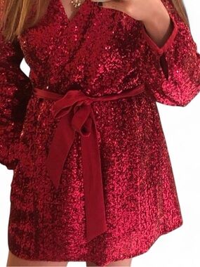 open lace back dress Ladies red sequin ball gown with split I baybridal.nz main image 0